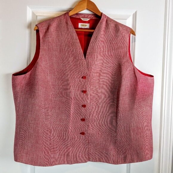 Talbots Woman Red Check Irish Linen Vest - Picture 1 of 4